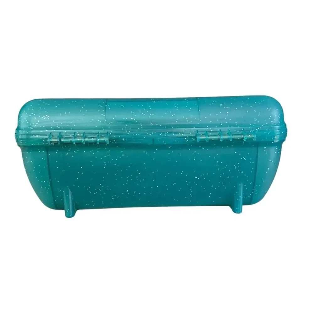 Vintage Caboodle 1990s Jellies Organizer Vanity model #2752 Teal Aqua Sparkle